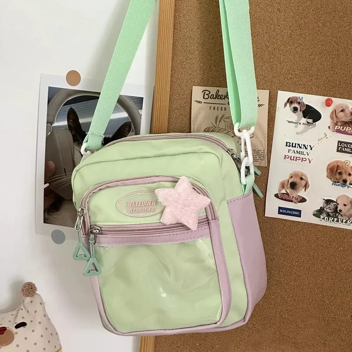 Kawaii Women Ita Bags Fashion Patchwork Nylon DIY Badge Crossbody Shoulder Bags Harajuku Casual Subculture Bolso Mujer