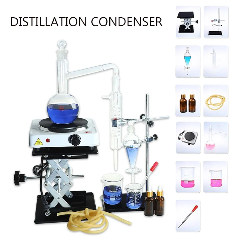 Essential Oil Extraction Separator Device Distillation Condenser Distilled Water Purification Extraction Full Set stainless steel distiller distillation column