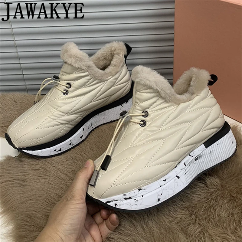 

2023 Winter Thick Sole Real Leather Wool Ankle Boots Women Fashion Flat Platform Snow Booties Casual Short Warm Fur Shoes Mujer