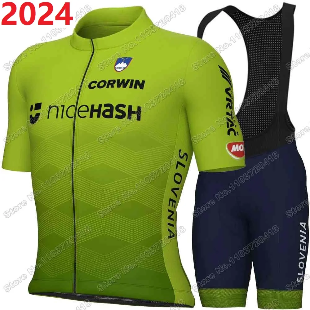 2024 Slovenia National Team Cycling Jersey Set Green Cycling Clothing Tadej Pogačar Summer Road Bike Shirt Bicycle Bib Shorts