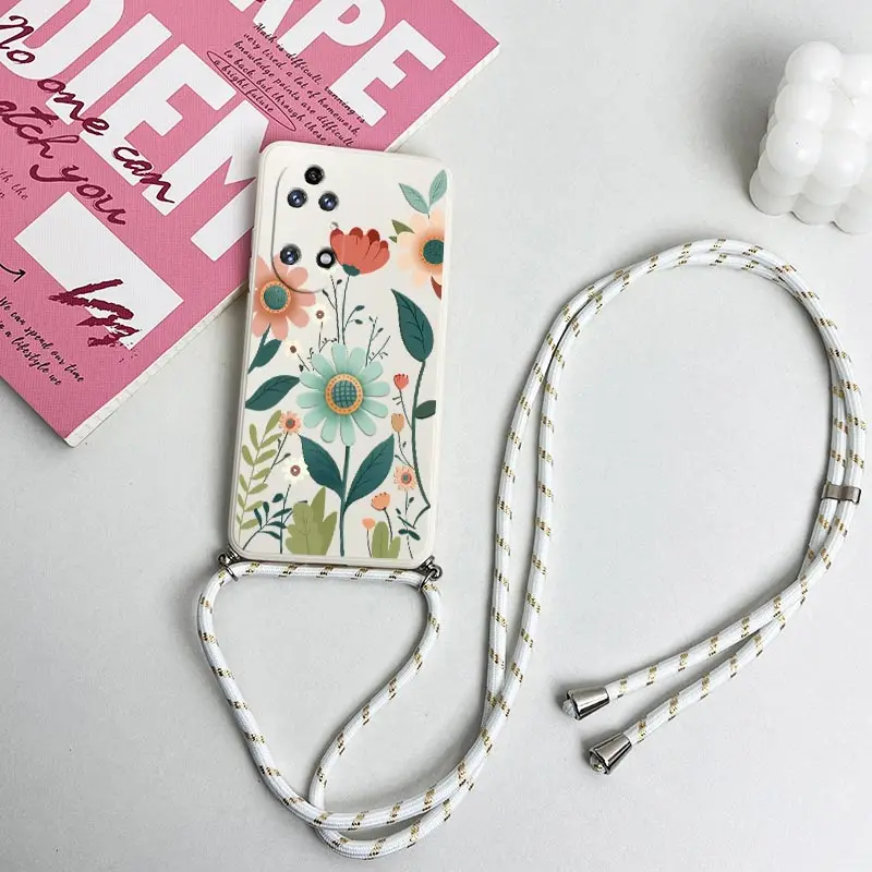 Silicone Lanyard Phone Case with Healthy Flowers Design