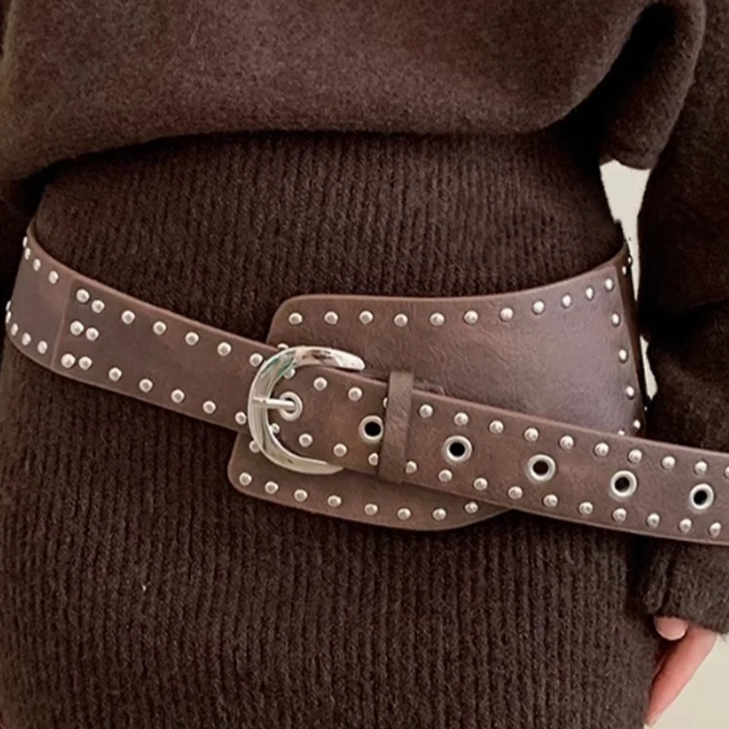 Y2K Punk Style Irregular Wide Belt with PU Pin Buckle