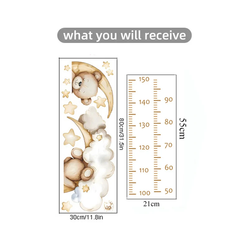 Cute Bear Height Measure Wall Sticker for Kids Rooms Children Boys Girls Baby Room Decoration Growth Chart Meter Wallpaper