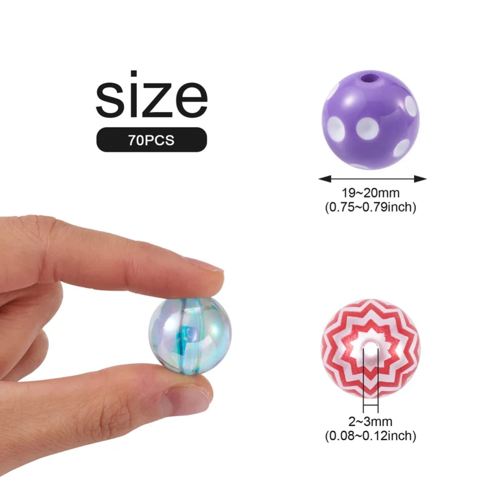 70Pcs 20mm Round Transparent Acrylic Beads AB-Color Plated Bubblegum Solid Color Spray Painted for Jewelry Making DIY Bracelet