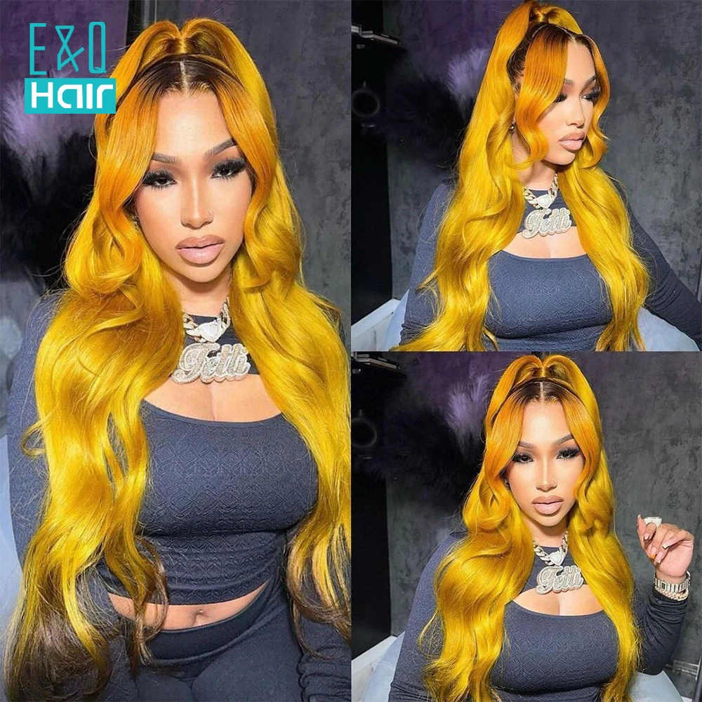 

Ombre Yellow Colored 13x4 Lace Frontal Human Hair Wigs For Black Women Body Wave Wig Brazilian Remy Human Hair Lace Wigs