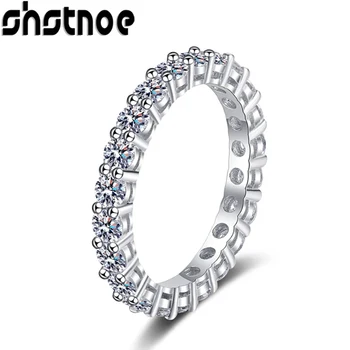 SHSTONE-Anillo de moissanita sortija de compromiso chapada en plata con oro blanco 1