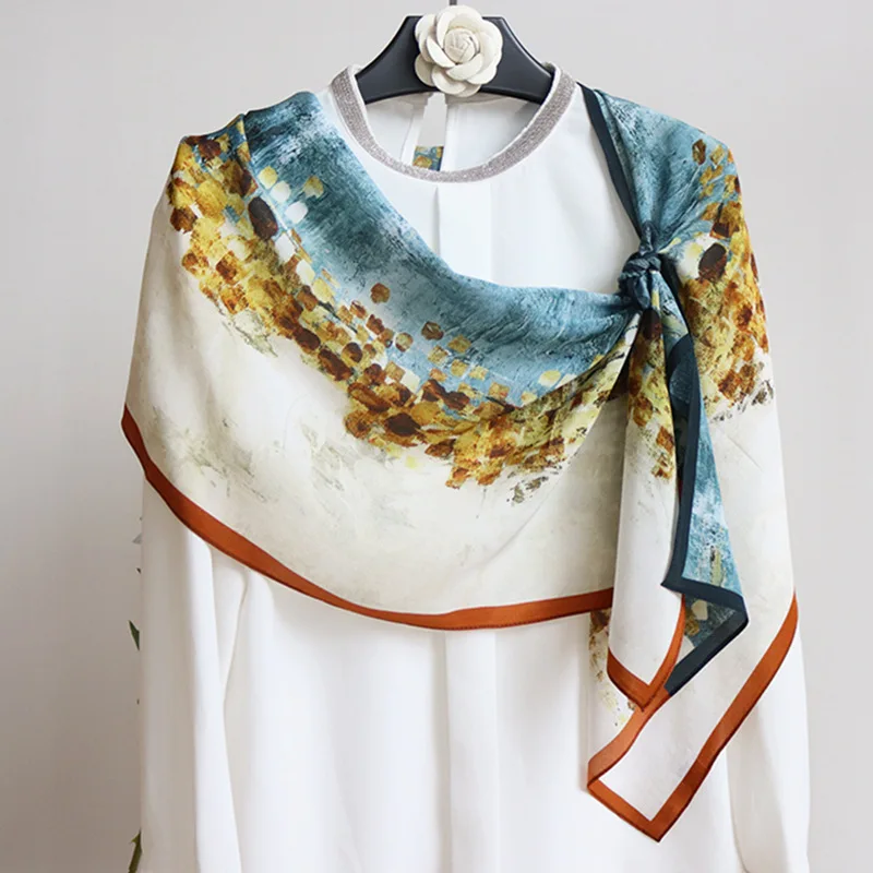 

High-end Elegant Women's Exquisite Glory Years Oil Painting Printed Quality Silk Long Flowing All-match Scarf