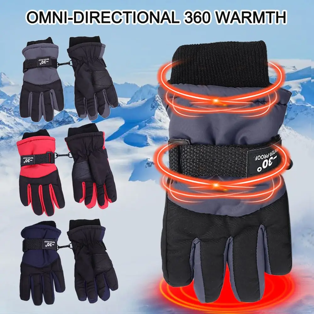 Fashion Winter Cute Windproof Cartoon Sports Mittens Waterproof Thick Warm Kids Ski Gloves