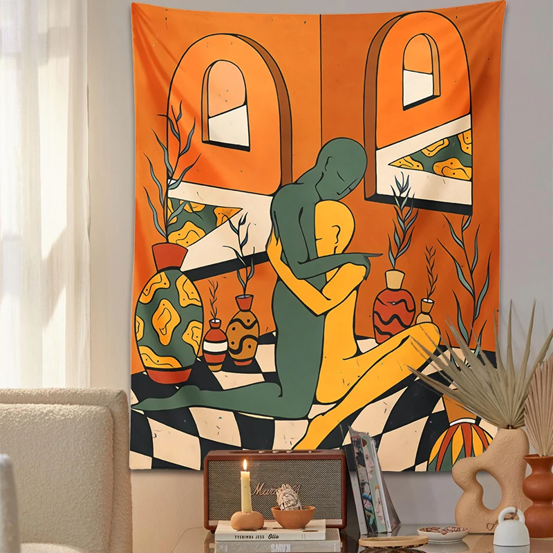 Psychedelic Body Art Tapestry Wall Hanging Embrace Lines Tapestries Illustration Bohemian Decor Living Room Bedroom Wall Decor