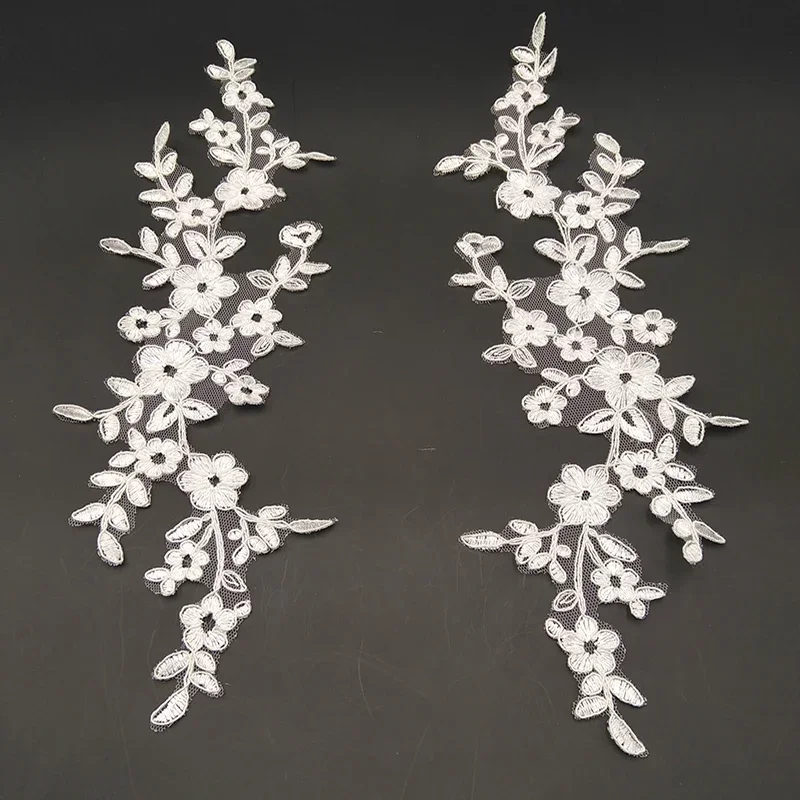 Embroidered Flower Lace Applique for DIY Sewing, Wedding Dress, Shoes Veil, 11 Styles Available, Off White, 4Pcs = 2Pairs