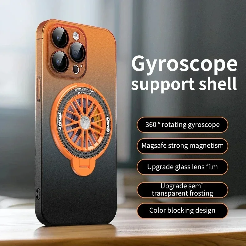 

Folding Holder Cases For iPhone 15 12 13 14 Pro Max Rotating Gyro Matte Clear Gradient Cover For Magsafe iPhone 15 Pro Hard Case
