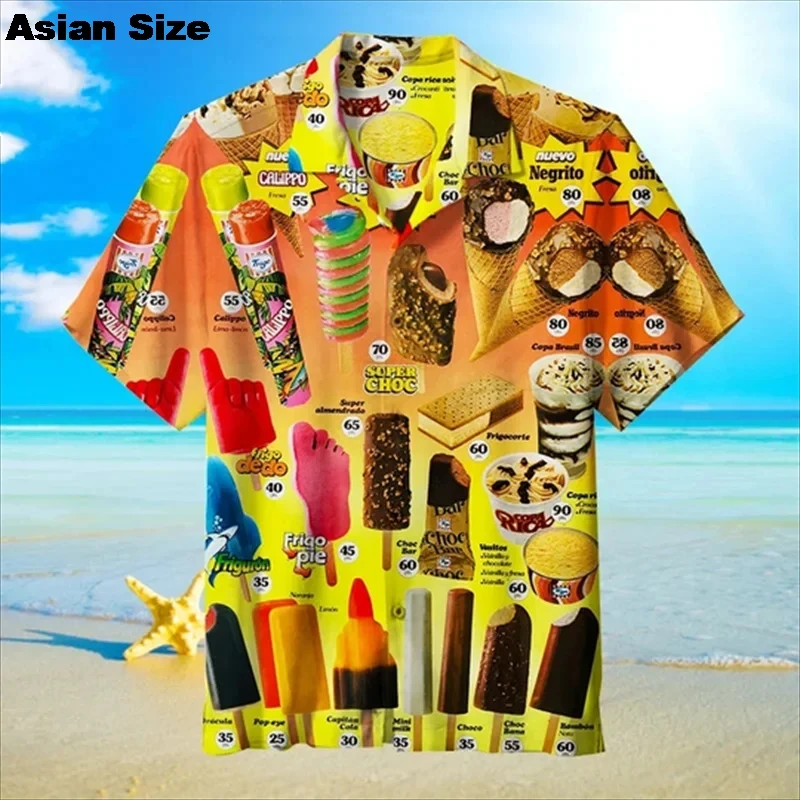 2025 Hawaiian Shirt For Men Summer Cold Ice Cream Short Sleeve Shirt Tops Casual Popsicle Blouses Icecream Female Button Clothes