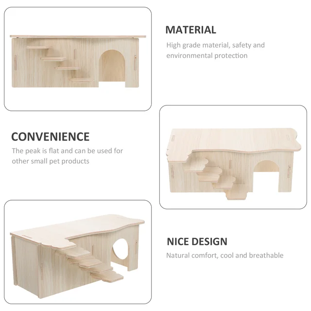 Hamster House Guinea Pig Ladder Wooden Mouse Habitat Baby Toys Decorative Pet Nest Hiding Place Accessories for Small - Image 2