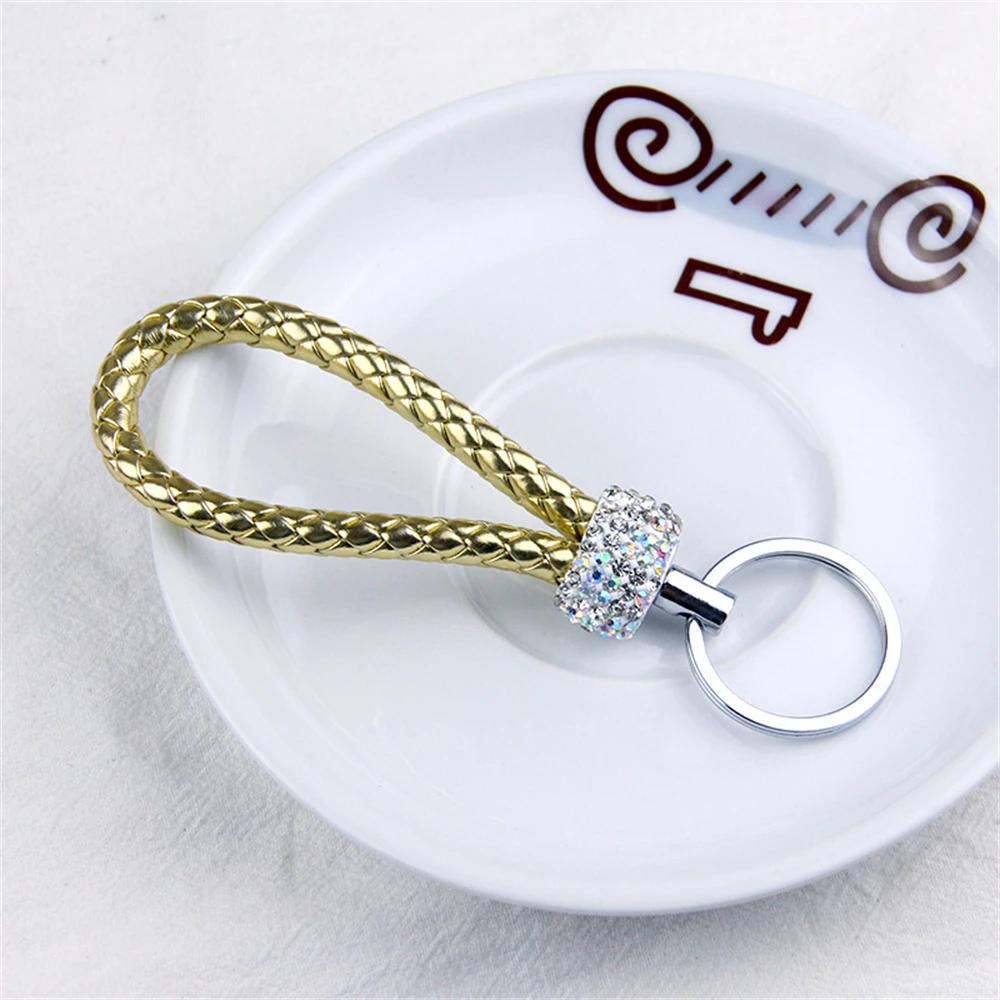 LLavero De Cuerda Trenzada De Cuero PU A La Moda, Llavero Con Diamant De Imitación Brillant Para Mujer Y Hombr, Llavero Clásico Para Coche, Accorios De Regalo - AliExprs