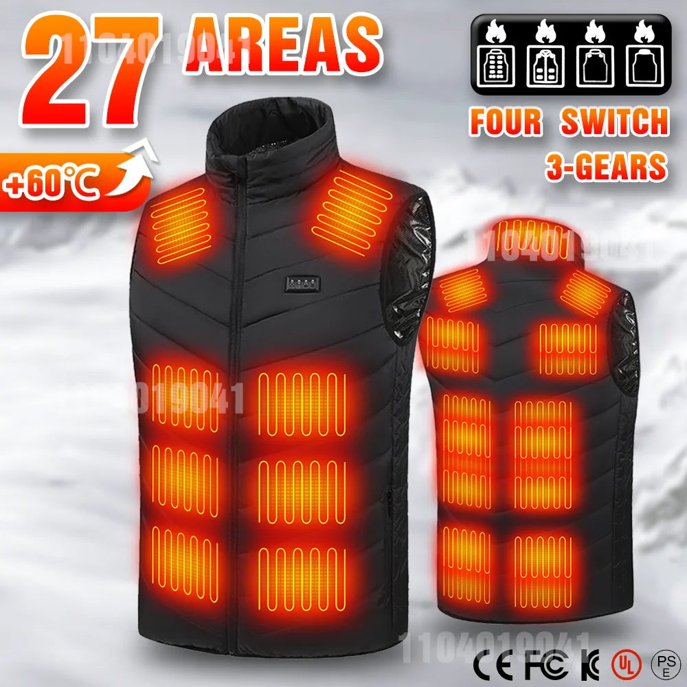 27 Areas Electric Heated Vest Heated Jackets Men Women Sportswear Carbon Fibre Heat Coat USB Heating Jacket For Outdoor heated jacket