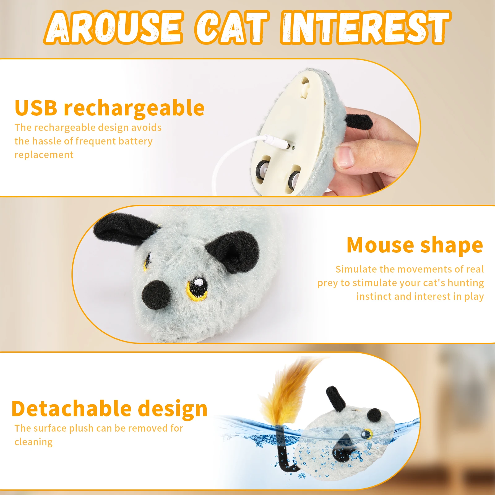Cat Interactive Mouse Toy Smart Running Mouse Random Moving Electric Cat Teaser Toys Rechargeable Simulation Mice Plush Toys