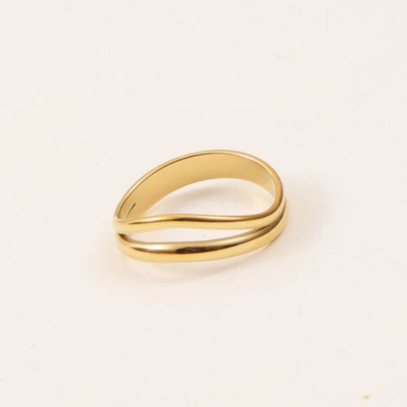High End PVD Wholesale Tarnish Free Irregular Double Layer Ring Stainless Steel Ring Trend For Women