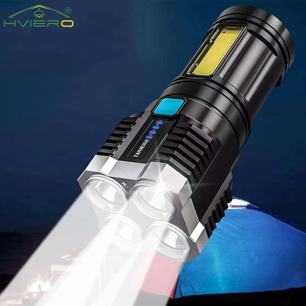 4core Super Bright Flashlight Rechargeable Outdoor Waterproof Multi-function Led Long-range Spotlight Battery Display COB Light