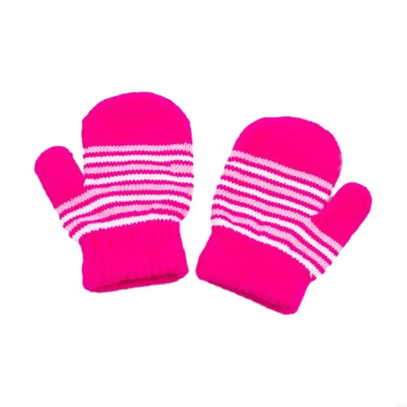 Y1UA Infant Kids Outdoor Gloves Winter Full Finger Striped Pattern Gloves Thicken