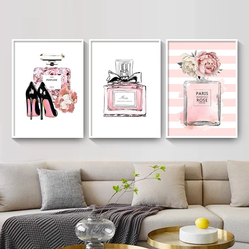 Classic Pink, Perfume bottle, Fashion Cute Minimalism Poster Recessed  Framed Print by myartspace