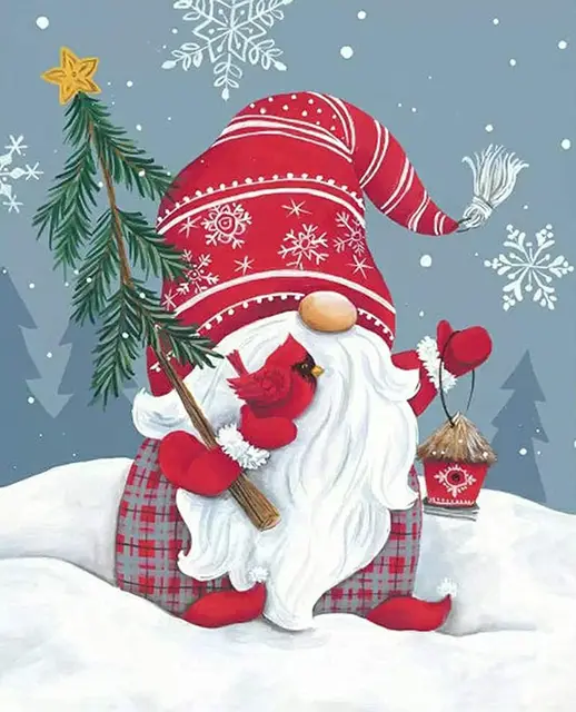 Christmas gnome with tree Seasonal paint by numbers