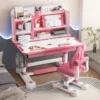2Pcs/Set Children School Study Table Chair Set Kids Study Desk Chair Set Height Adjustable with Book Stand, Foot Pedal 5