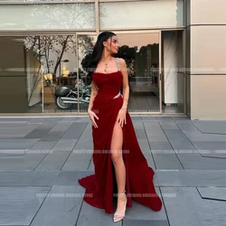 Simple Elegant 2024 Evening Dresses Mermaid Sexy Spaghetti Strap Sleeveless Prom Growns Formal Boat Neck Split Party Vestidos