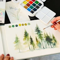16 Colors Mini Portable Solid Watercolor Paint Set with Brush & Palette Travel Sketching Painting Box for Art Drawing Sketching 5