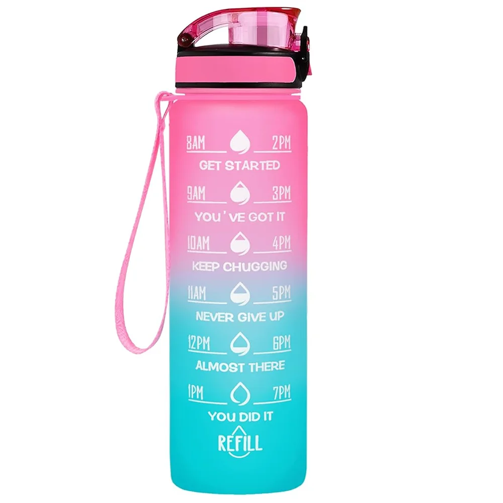 32 Oz Leakproof Motivational Water Bottle with Time Markers and Straw