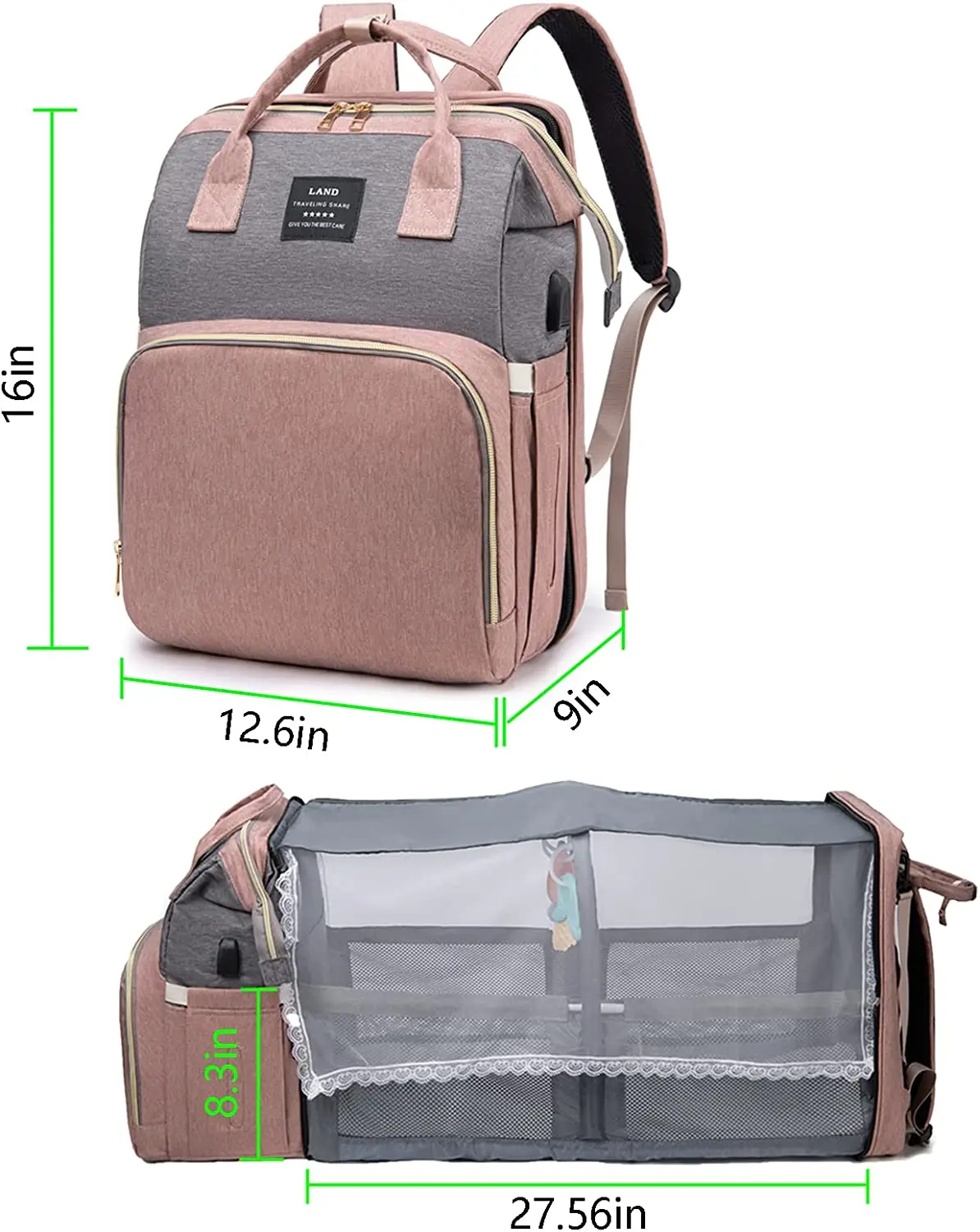 Diaper Bag Backpack Waterproof Large Capacity Portable Baby