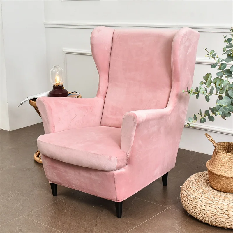 Velvet Wing Chair Cover Stretch Spandex Armchair Covers Removable Footstool Slipcovers Relax Sofa With Seat Cushion | Дом и сад