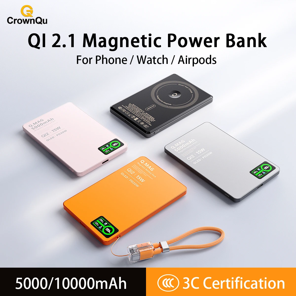 Magnetic Wireless Powerbank Qi 2.1 USB-C Fast Charing Portable External Battery for iPhone 12-17 Pro Watch Airpods 5000/10000mAh