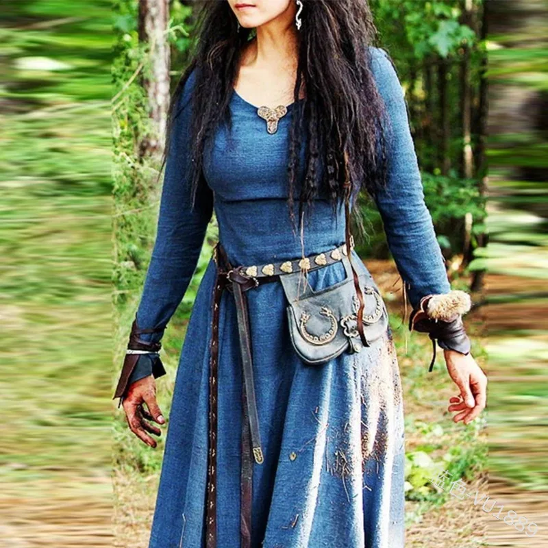 Robe Viking Pour Femme - Style Médiéval, Manches Trompette, Longue - Pour Cosplay, Halloween, Fête Renaissance