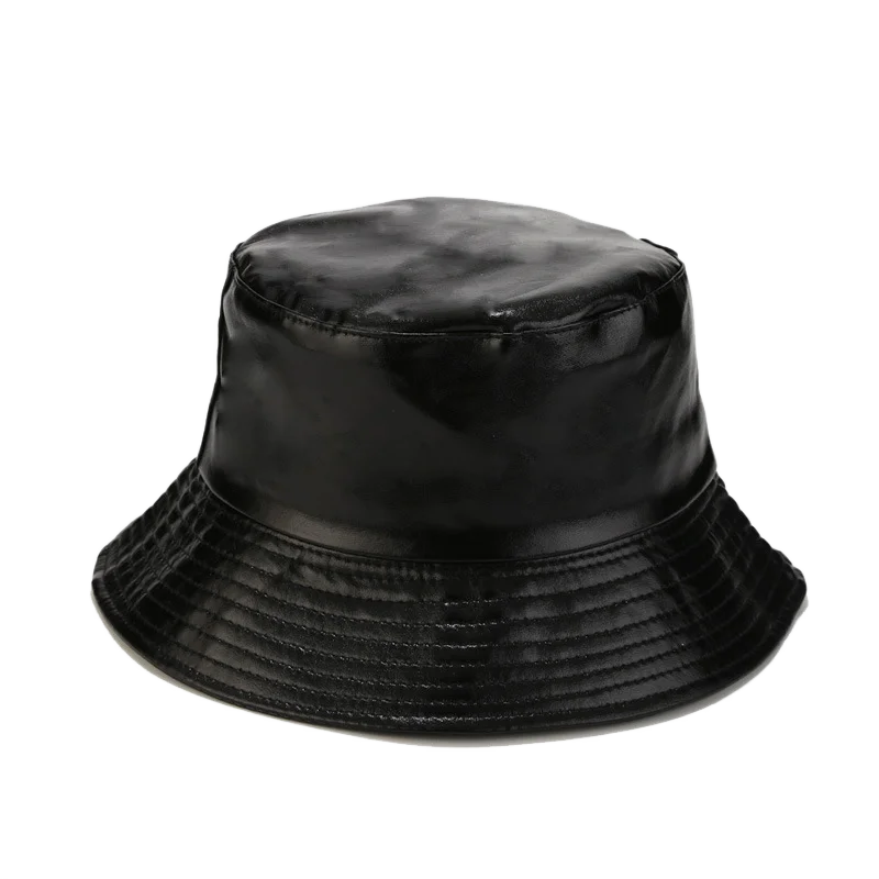 Men Women Fashion Bucket Hat PU Leather Rain Hat Waterproof Fishmen Cap