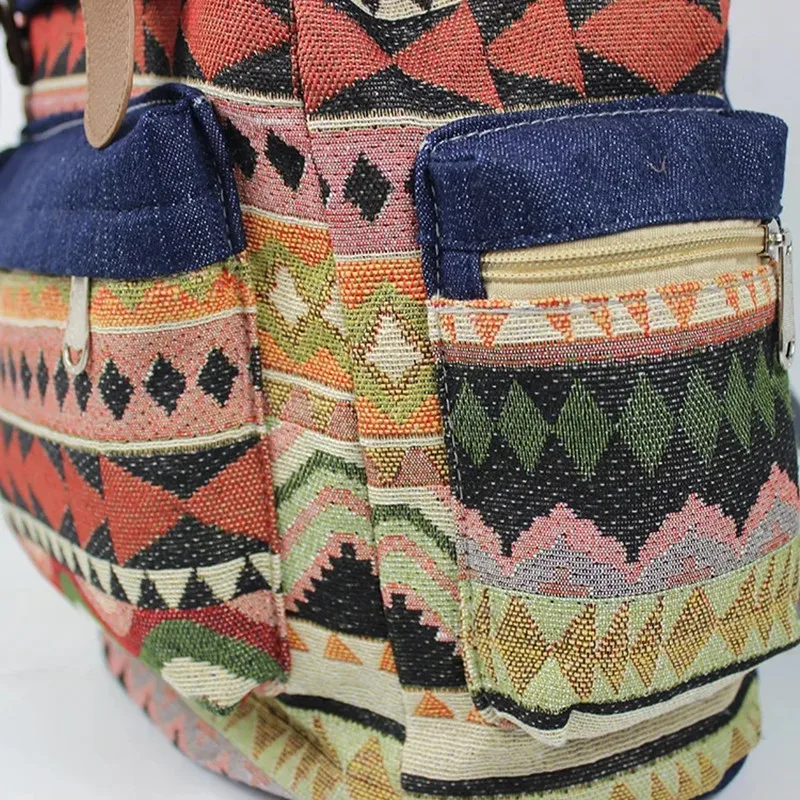 Ethnic Female Backpack Travel Bag Denim Drawstring Shoulder Bag Student School Bag Plecaki Szkolne Backpack School Canva Bags