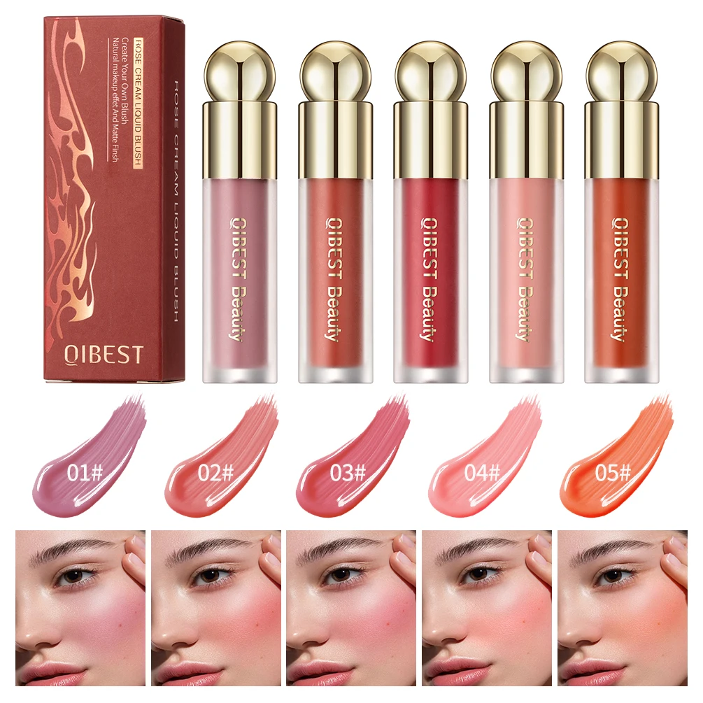 

QIBEST Liquid Cheek Blush Facial Nourishing Blush Stick Waterproof Multi-purpose Eyes&lips Makeup Blusher Cosmetics 5 Colors Set