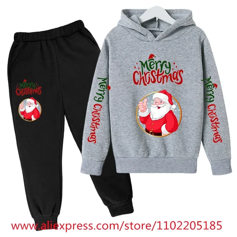 thumbnail image 1 of Conjunto de sudadera con capucha navideña, ropa para niños, chándal con capucha para niñas, sudadera de Papá Noel para niños, 2 piezas, ropa para niños de Stranger Things, 1 of 5