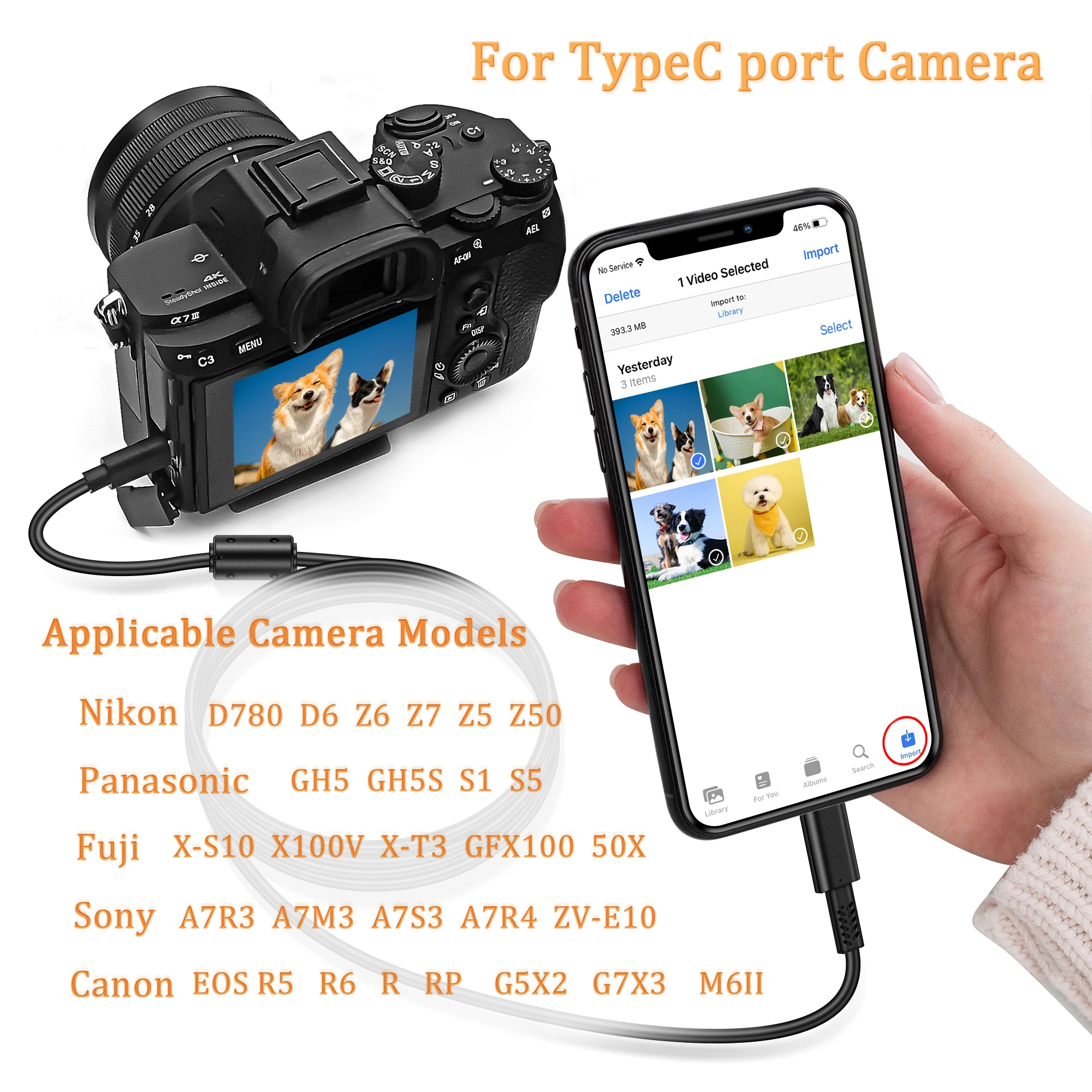 A7R3/A7M3/A7S3/A7R4/A9/A9II, 니콘 D780/D6/Z6/Z7/Z5/Z50, 캐논 EOS R5/R6/R/RP/G5X2/G7 카메라용 TYPEC to TYPEC OTG 케이블
