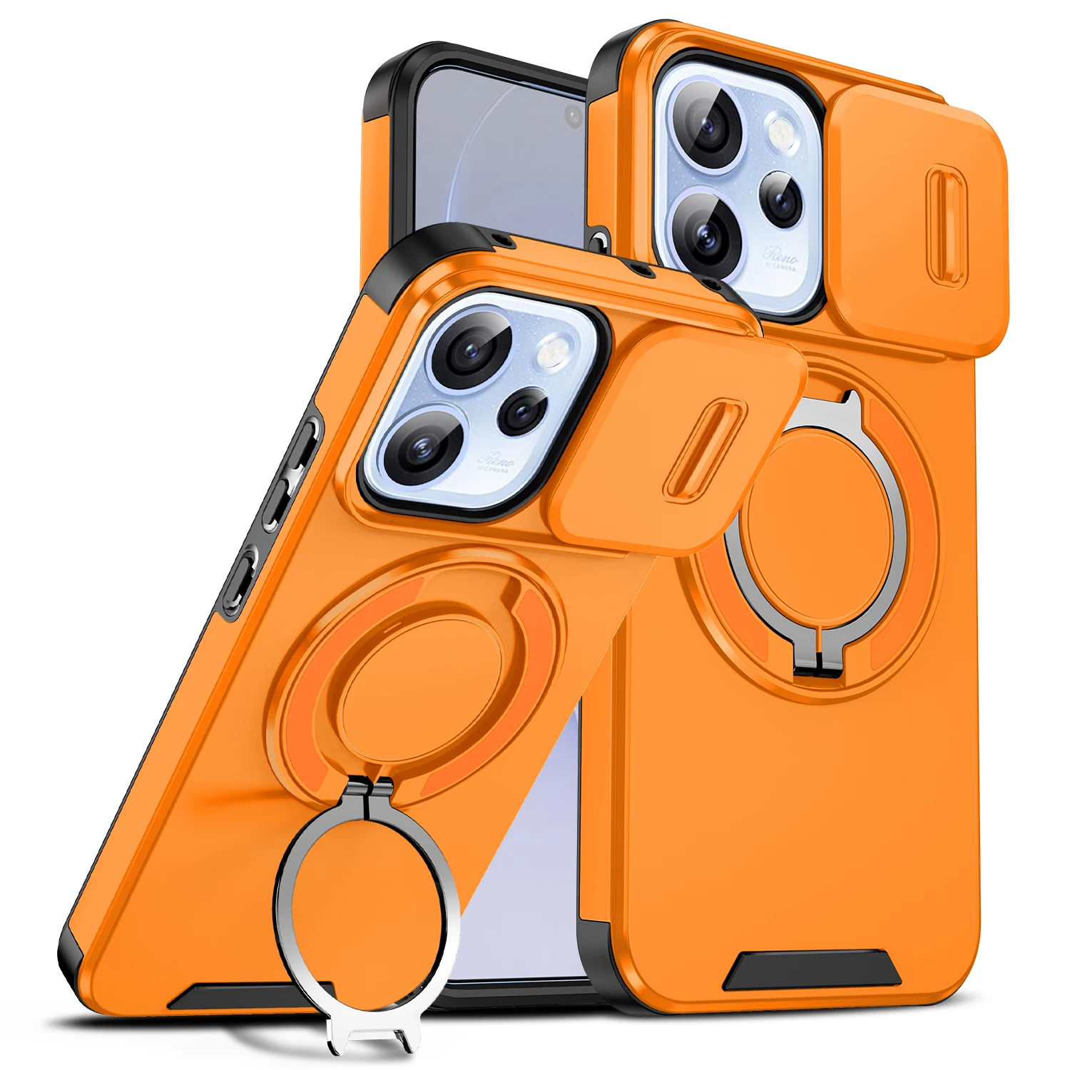 Magnetic Ring Stand Phone Case with Slide Camera Lens Protection and Durable TPU Frame