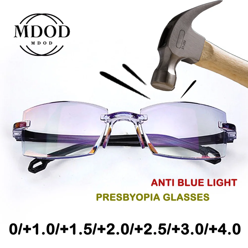 

2022 Men Women Rimless Reading Glasses Anti Blue Light Bifocal Far Near Magnification Eyewear Presbyopic Glasses 0 To +4.0