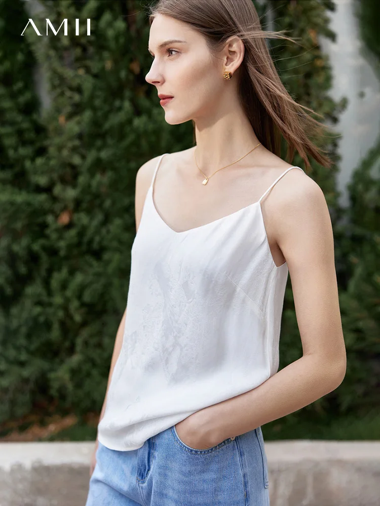 Amii Minimalism Summer Vest Women's Solid Loose Camisole Fashion