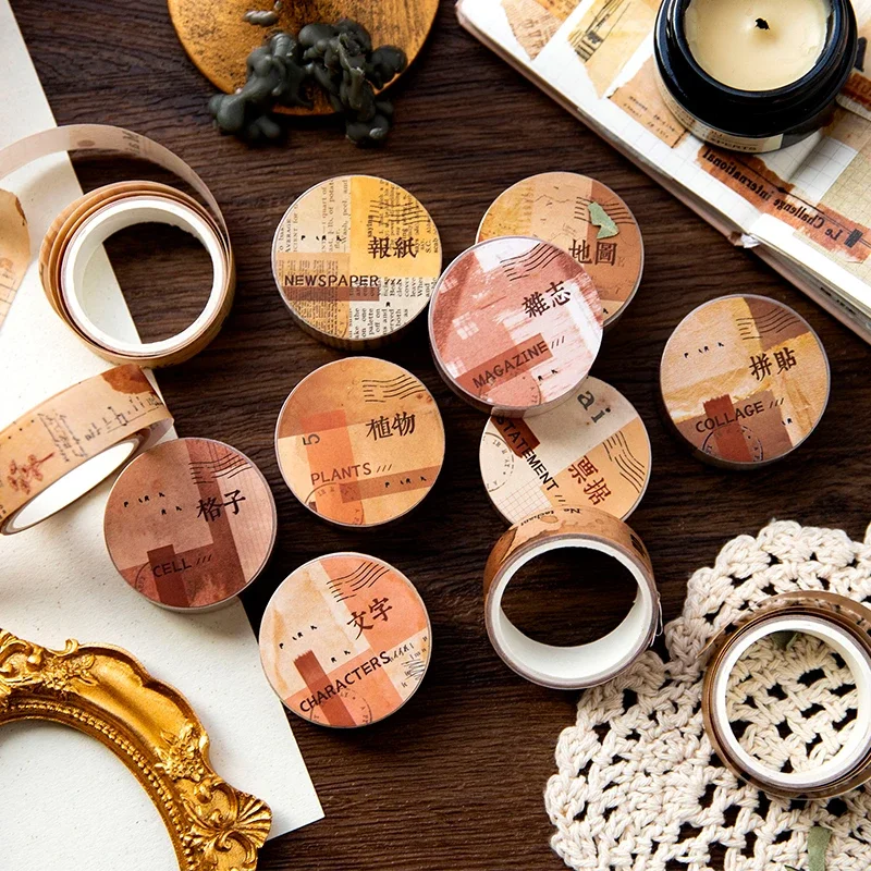 Journamm 15mm*2m Vintage Washi Paper Tapes DIY Scrapbooking Decor Photo Album Collage Stationery Materials Marking Adhesive Tape 2