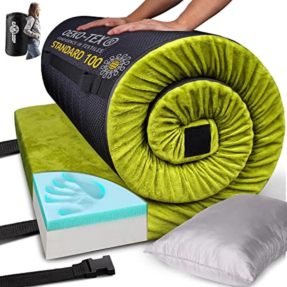 

Gaialoop Thick Memory Foam Camping Mattress Sleeping Pad [Car/Cot] 3'' Portable Floor Mat Roll Up Guests Kids Adult Sleepover