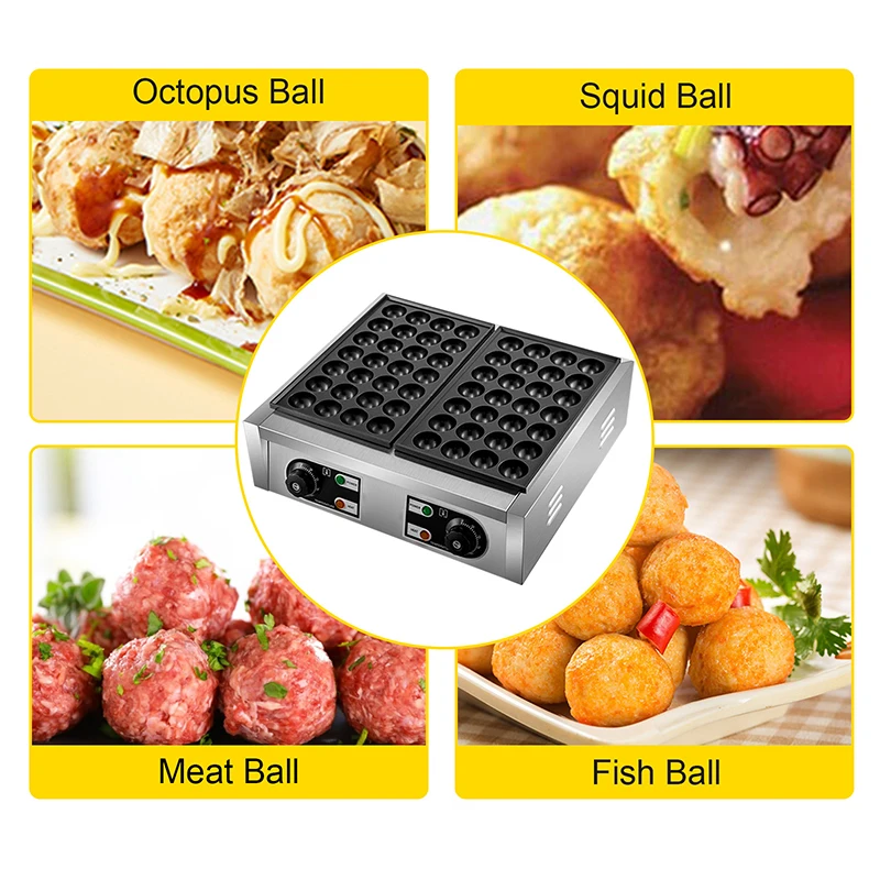 HT-56 Electric Takoyaki Maker Commercial Takoyaki Machine Non Stick Double Baking Pan 56 Octopus Household Small Fish Ball Grill 4
