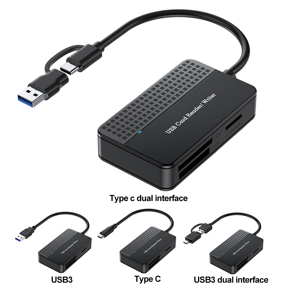 USB 3.0 Type C 4 in 1 Card Reader 5Gbps Memory Smart Card Reader SD TF CF MS Compact Flash Card Adapter 20cm Cable for Laptop PC