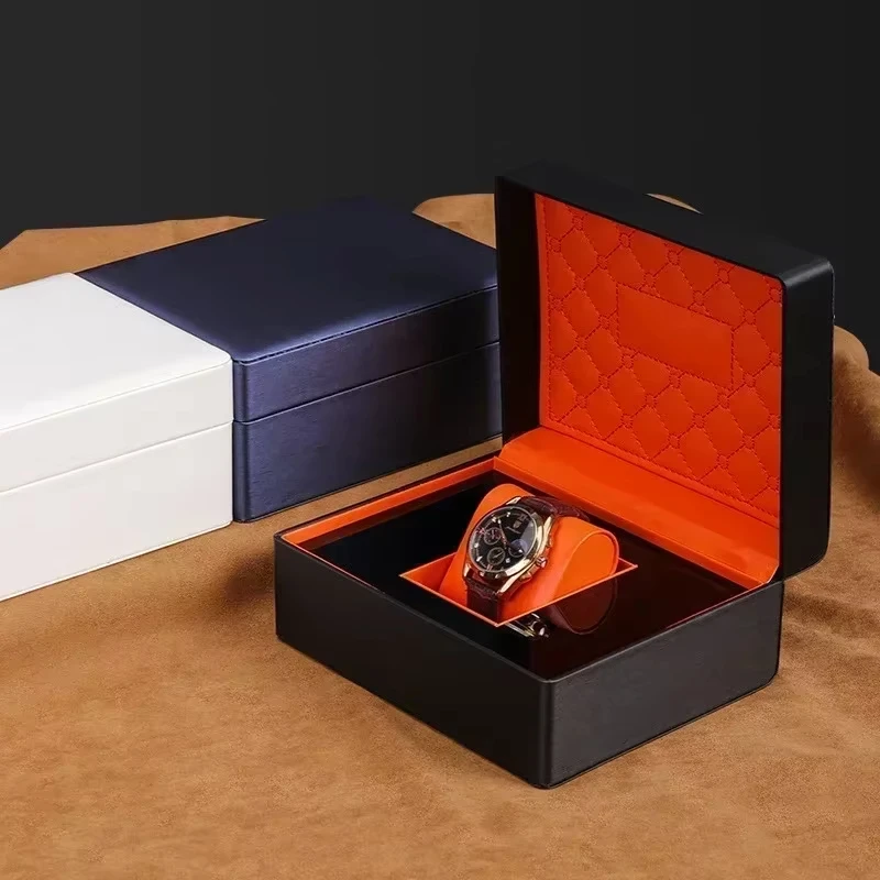 Watch Display Organizer Gift Brand Packaging Jewelry Travel Box High End PU Leather Brushed Metal Effect Watch Packaging Cases
