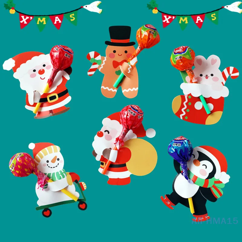 50 Pz/Set Pacchetto Regalo Carino Decor Cards Lovely Penguin E Babbo Natale Christmas Candy And Lollipop Decoration Paper Cards