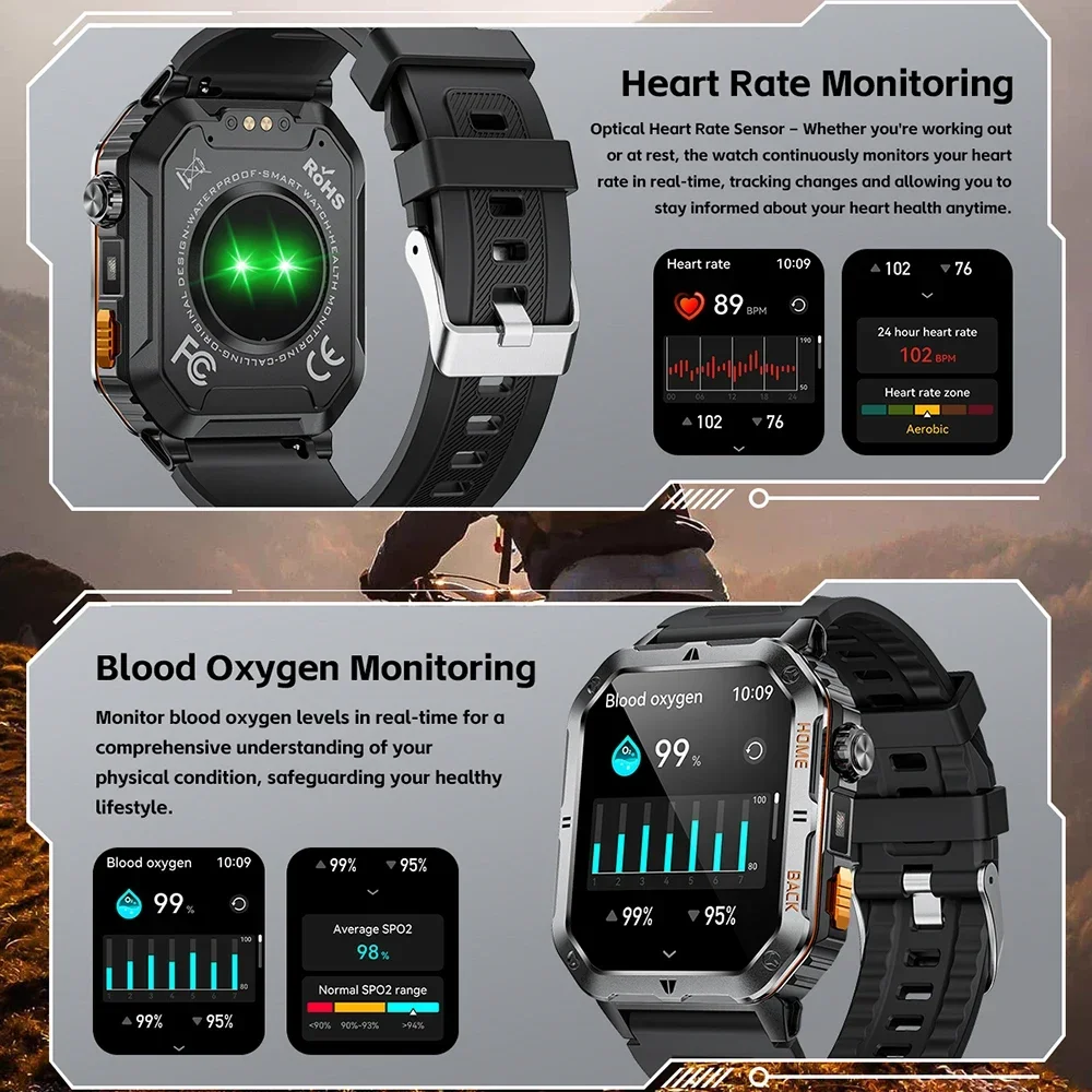 Military 1000mAh Smart Watches for Men 3ATM Waterproof LED Light BT Call Smartwatch Fitness Sports Watch for Woman Android 2026
