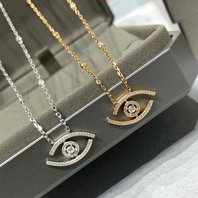 Fashionable New 925 Sterling Silver Full Diamond Eye Pendant Women's Necklace Simple Luxury Brand Jewelry