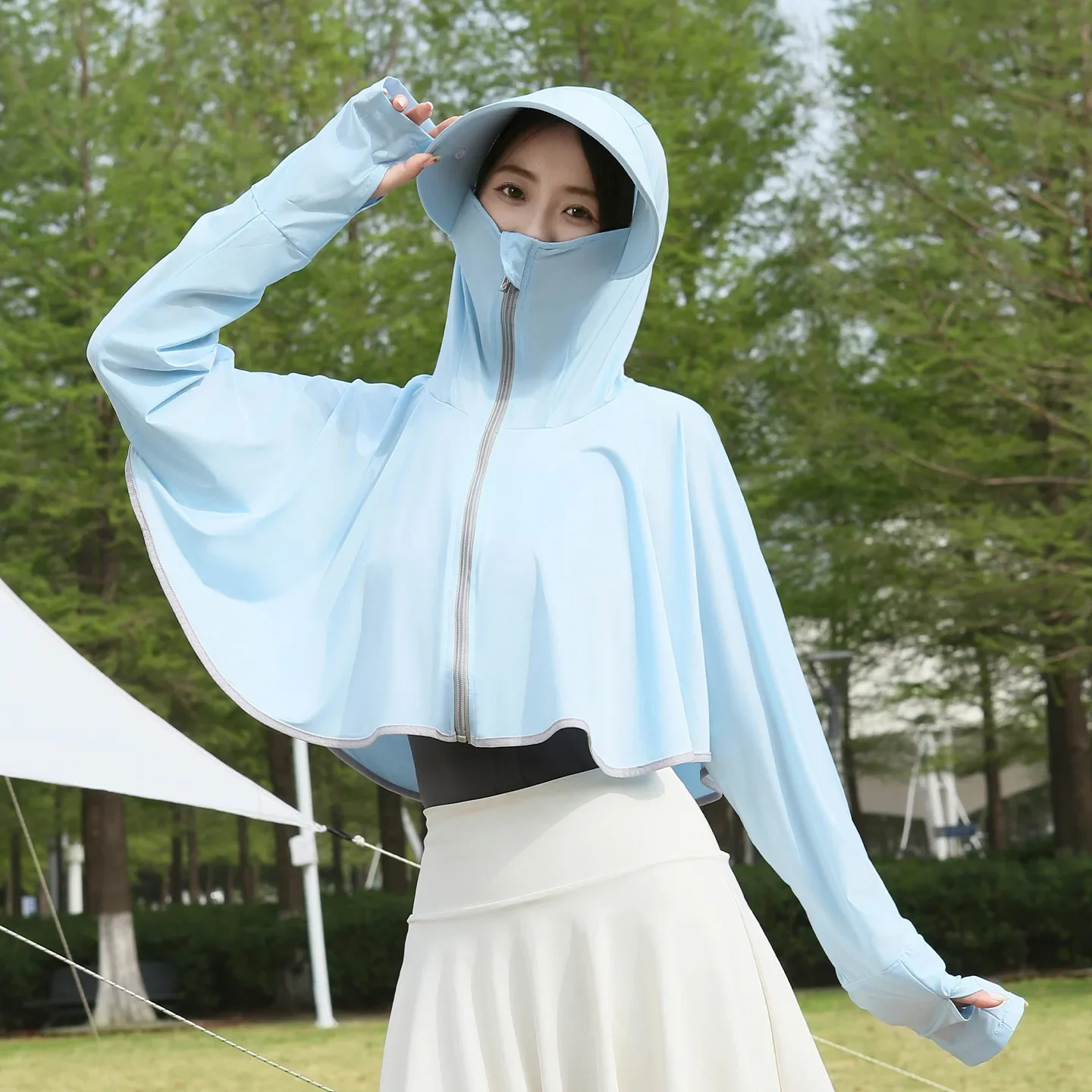 Ice Silk Sun Protection Clothes For Women Cape Style Spring And Summer UV Resistant Hooded Breathable 2